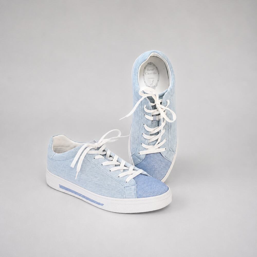 Rene Caovilla Denim Crystal-embellished Sneakers Womens EU 40/US 10 Blue Low Top